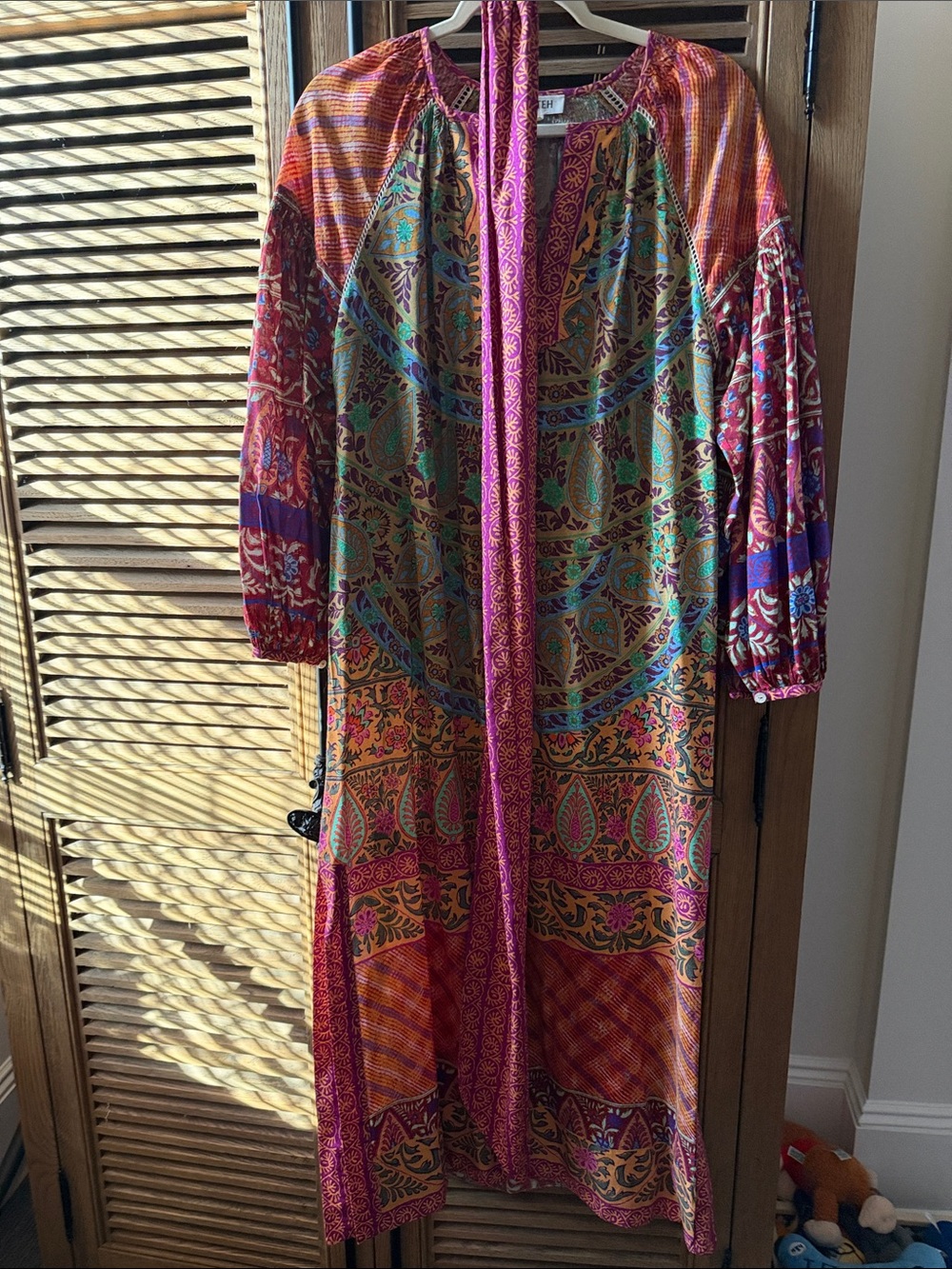 Bohemian Floral Maxi Dress in Pink, Orange & Green